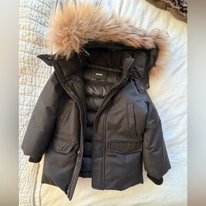 Mackage Kids Black Puffer Jacket with Brown Fur Trim